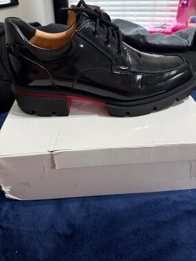 Christian Louboutin Black Patent Derby with Red Sole Trim
